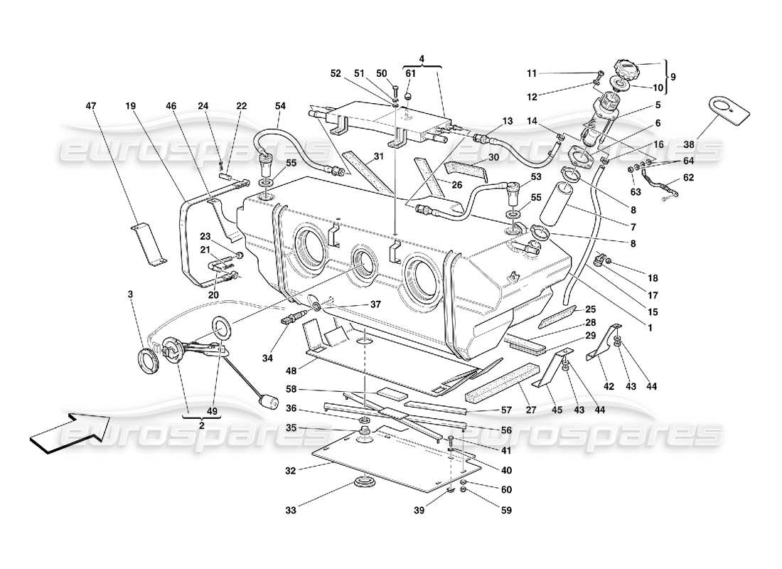 Ferrari 456 M GT/M GTA Réservoir de carburant - Valable pour les États-Unis MY 2000 et CDN MY 2000 Diagramme de pièce