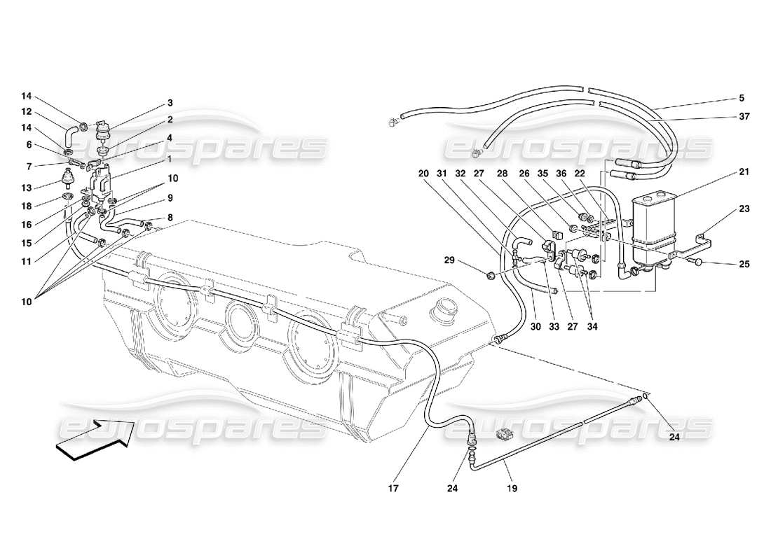 Ferrari 456 M GT/M GTA Dispositif anti-évaporation – Pas pour les États-Unis, le Canada et l'Australie. Diagramme de pièce