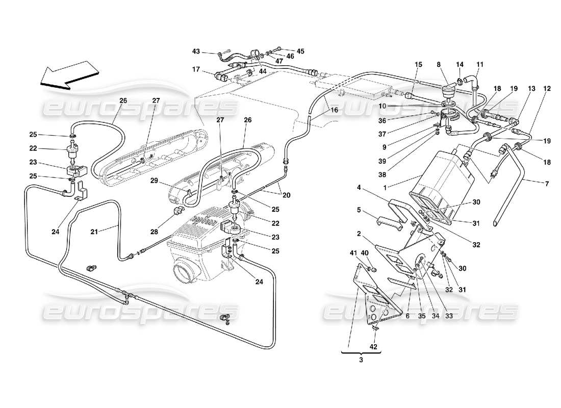 Ferrari 456 M GT/M GTA Dispositif anti-évaporation – Valable pour les États-Unis MY 2000 et CDN MY 2000 Diagramme de pièce