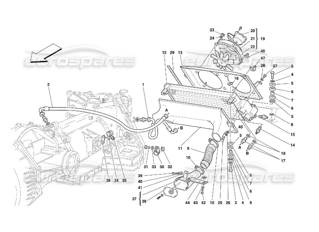 Ferrari 456 M GT/M GTA Radiateur de refroidissement de boîte de vitesses - Valable pour 456M GTA Diagramme de pièce