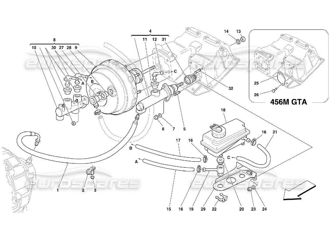 Ferrari 456 M GT/M GTA Système hydraulique de frein et d'embrayage - Pas pour GD Diagramme de pièce