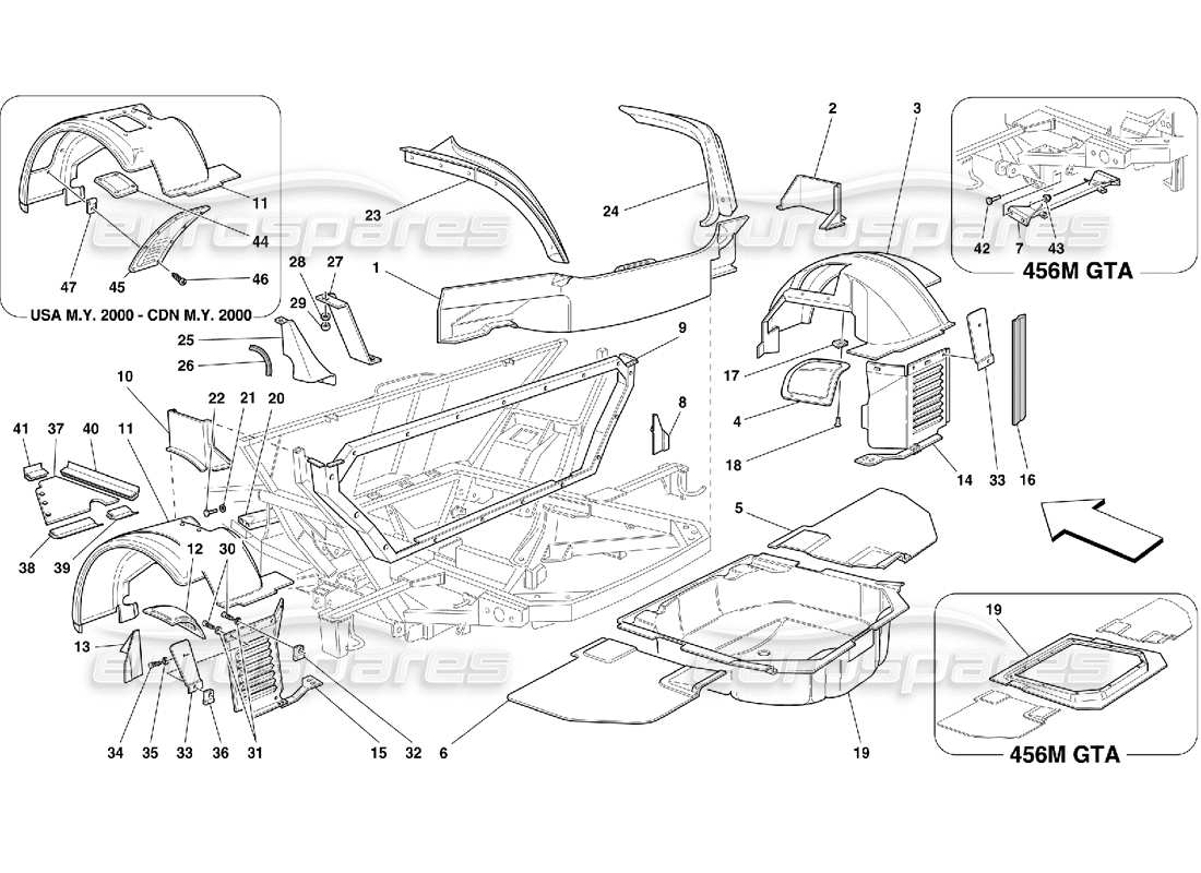 Ferrari 456 M GT/M GTA Structures et composants arrière Diagramme de pièce