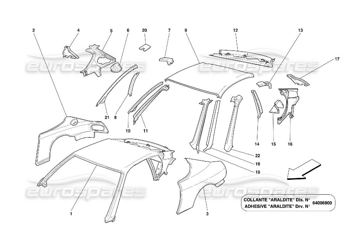 Ferrari 456 M GT/M GTA Structures et composants de panneaux de toit Diagramme de pièce