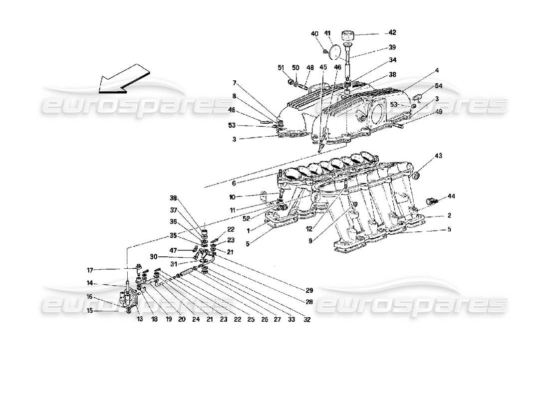 Ferrari Mondial 3.4 t Coupe/Cabrio Collecteurs et couvercle - Motronic 2.7 Schéma des pièces