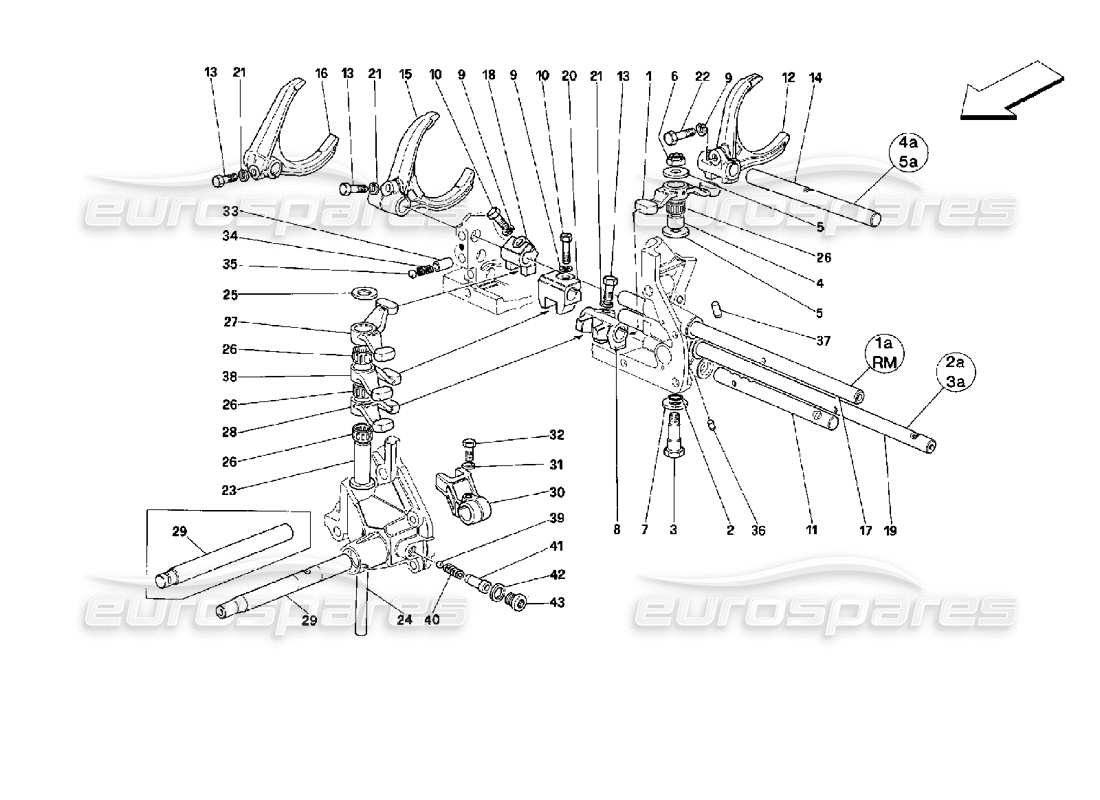 Ferrari Mondial 3.4 t Coupe/Cabrio Commandes intérieures de la boîte de vitesses Schéma des pièces