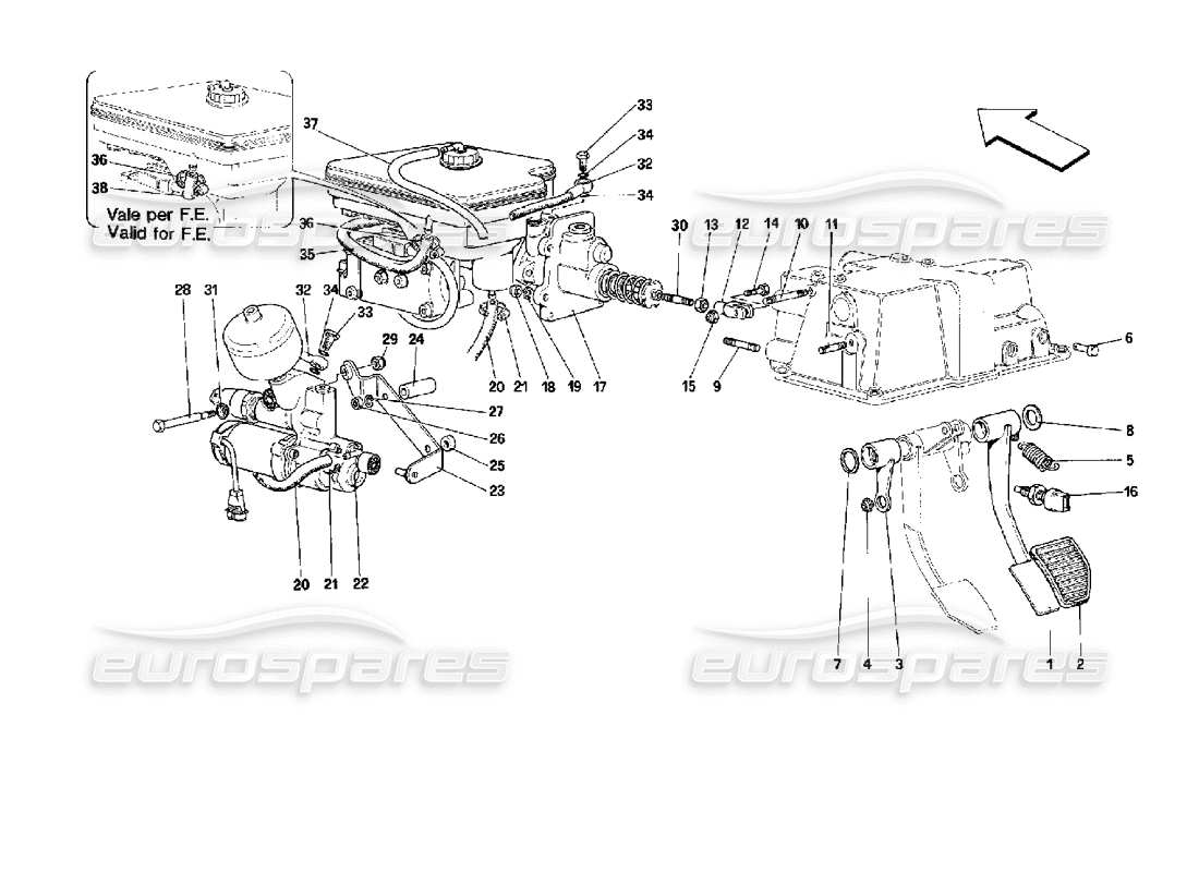 Ferrari Mondial 3.4 t Coupe/Cabrio Système hydraulique de freinage - Valable pour GS Schéma des pièces