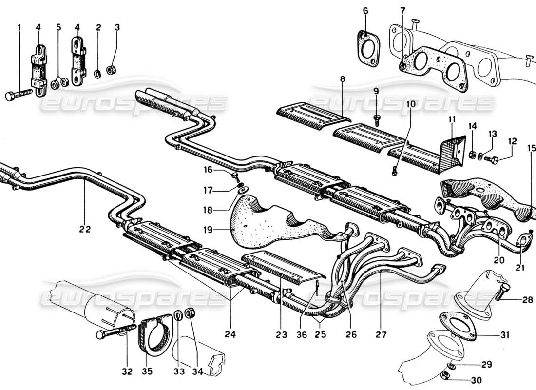 Ferrari 330 GTC Coupe Ensemble de tuyaux d'échappement Schéma des pièces