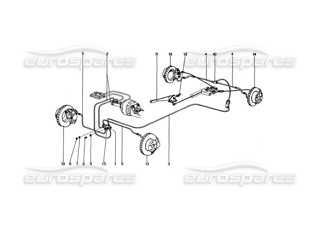 Ferrari 246 Dino (1975) Système hydraulique de freinage sur roues (variantes pour les versions américaines) Diagramme des pièces