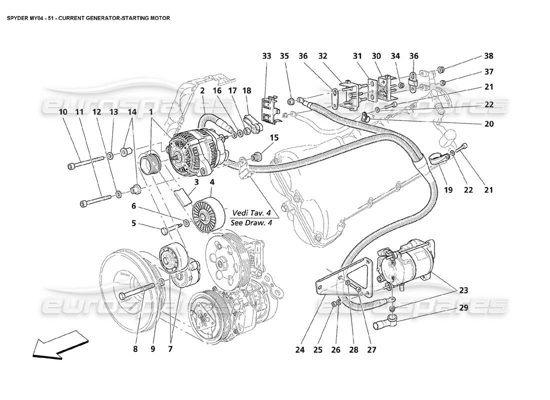 Maserati 4200 Spyder (2004) Moteur de démarrage du générateur de courant Schéma des pièces