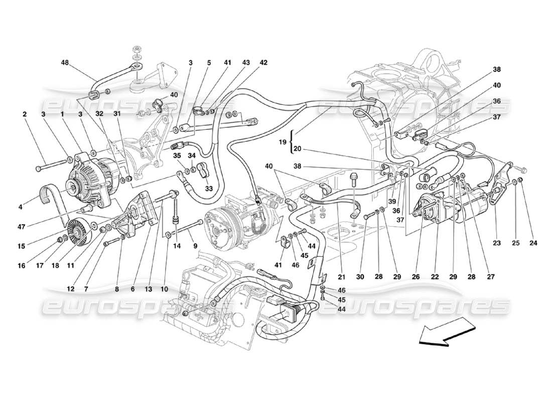 Ferrari 360 Challenge Stradale Générateur de courant - Démarreur du moteur Schéma des pièces