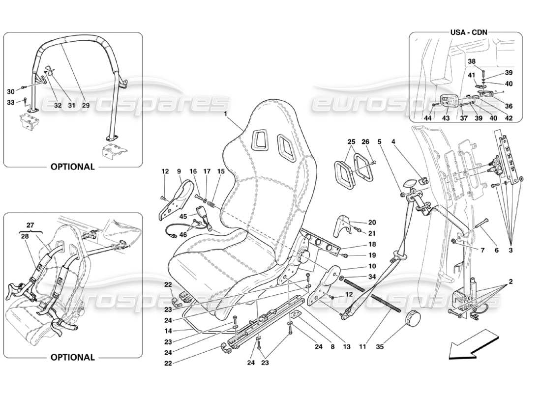 Ferrari 360 Challenge Stradale Ceintures de sécurité-ceintures de sécurité-arceau de sécurité de course Schéma des pièces