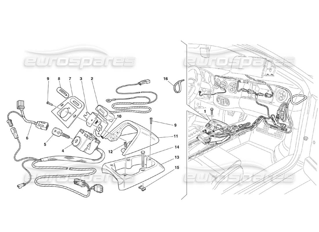 Ferrari 360 Challenge Stradale Kit d'exclusion de l'airbag passager Schéma des pièces