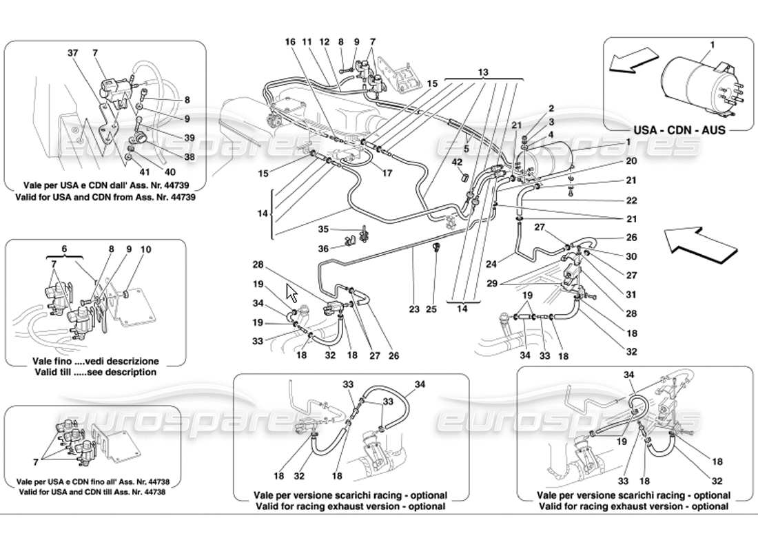 Ferrari 360 Modena Système d'actionneur pneumatique Schéma des pièces