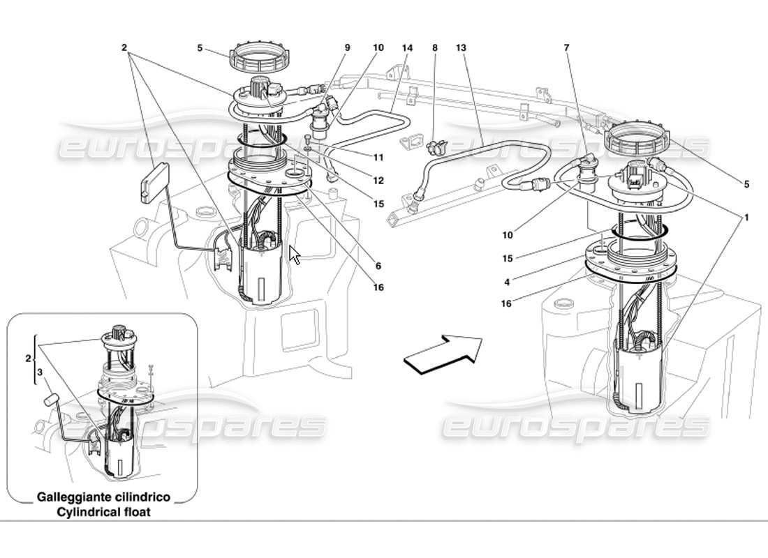 Ferrari 360 Modena Pompes à carburant et tuyaux Diagramme de pièce