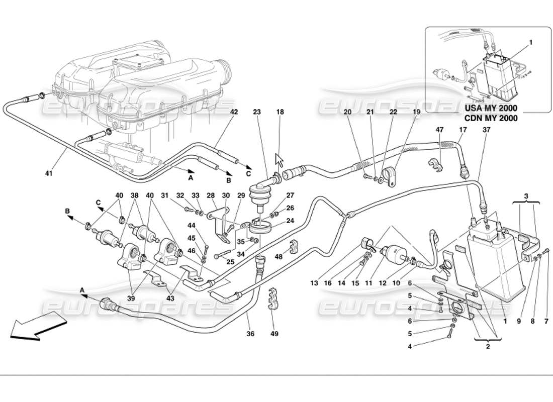 Ferrari 360 Modena dispositif anti-évaporation Diagramme de pièce