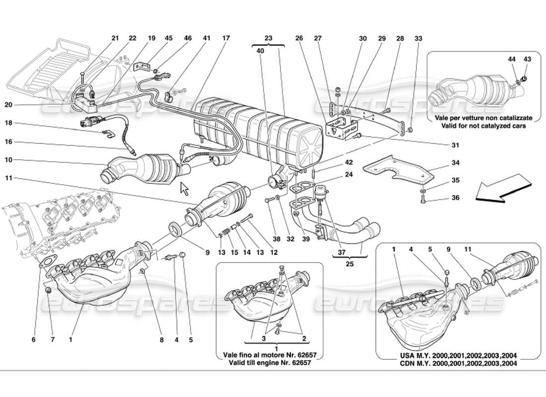 Ferrari 360 Modena Système d'échappement Diagramme de pièce