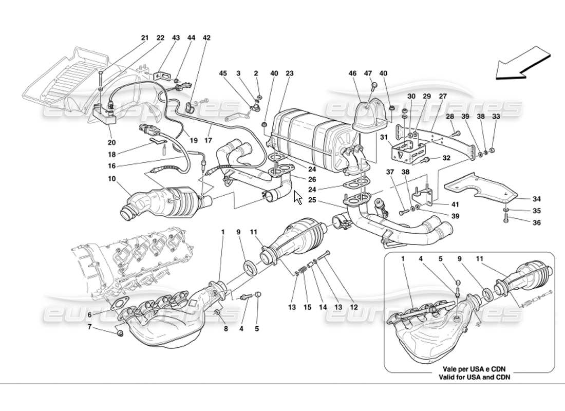 Ferrari 360 Modena système d'échappement de course Diagramme de pièce