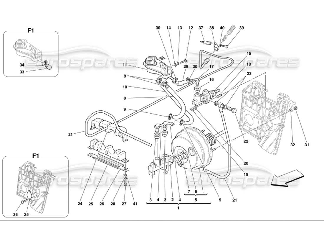 Ferrari 360 Modena Commandes hydrauliques de freins et d’embrayage Diagramme de pièce