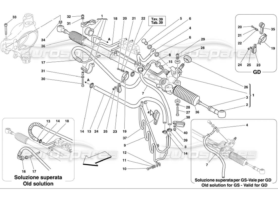 Ferrari 360 Modena Boîte de direction hydraulique et Serpentine Diagramme de pièce