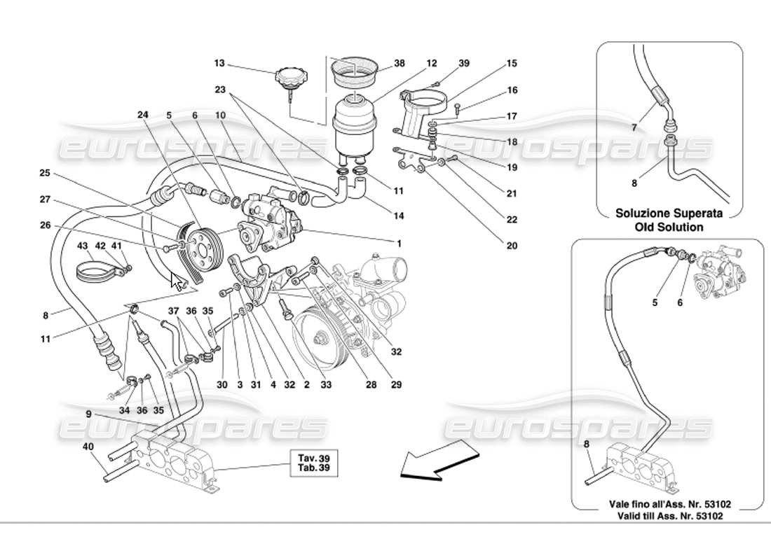 Ferrari 360 Modena Pompe de direction hydraulique et réservoir Diagramme de pièce
