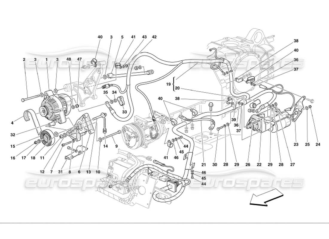 Ferrari 360 Modena Moteur de démarrage du générateur de courant Diagramme de pièce