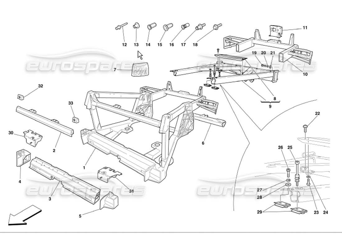 Ferrari 360 Modena Structures et plaques des éléments arrière du châssis Diagramme de pièce