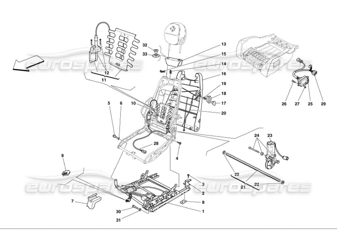 Ferrari 360 Modena Guide et mouvement du siège électrique Diagramme de pièce