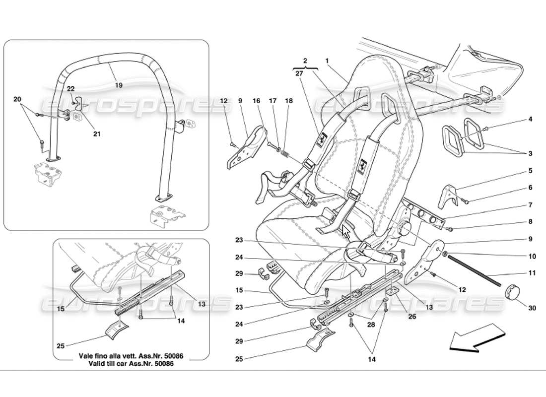 Ferrari 360 Modena Racing Seat-4 Ceintures à points et arceau de sécurité Diagramme de pièce