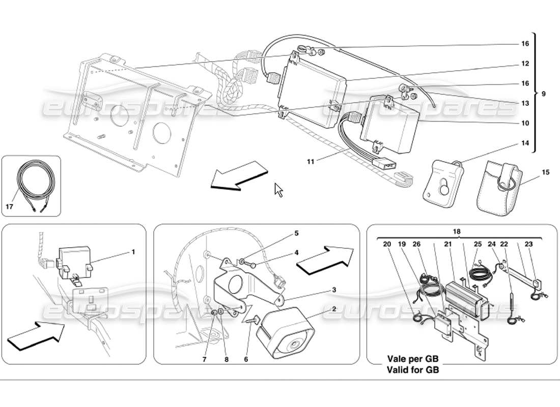 Ferrari 360 Modena Tableaux et dispositifs électriques antivol Diagramme de pièce