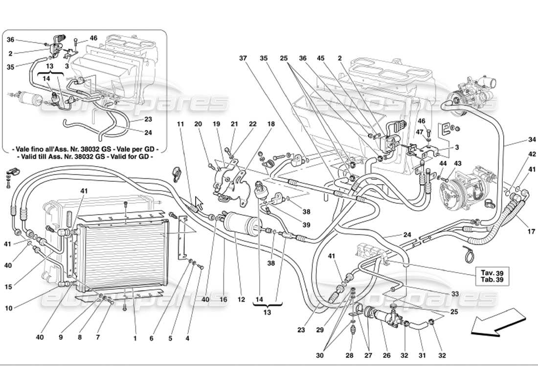 Ferrari 360 Modena Système de conditionnement d'air Diagramme de pièce