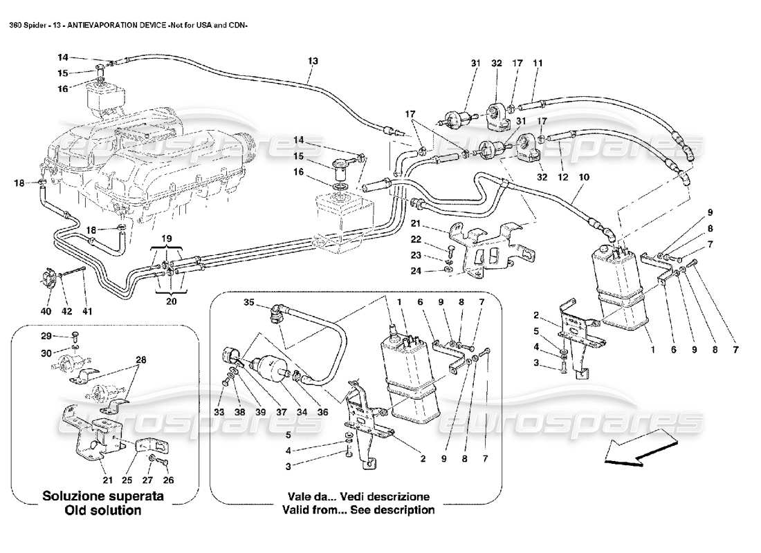 Ferrari 360 Spider dispositif anti-évaporation Schéma des pièces