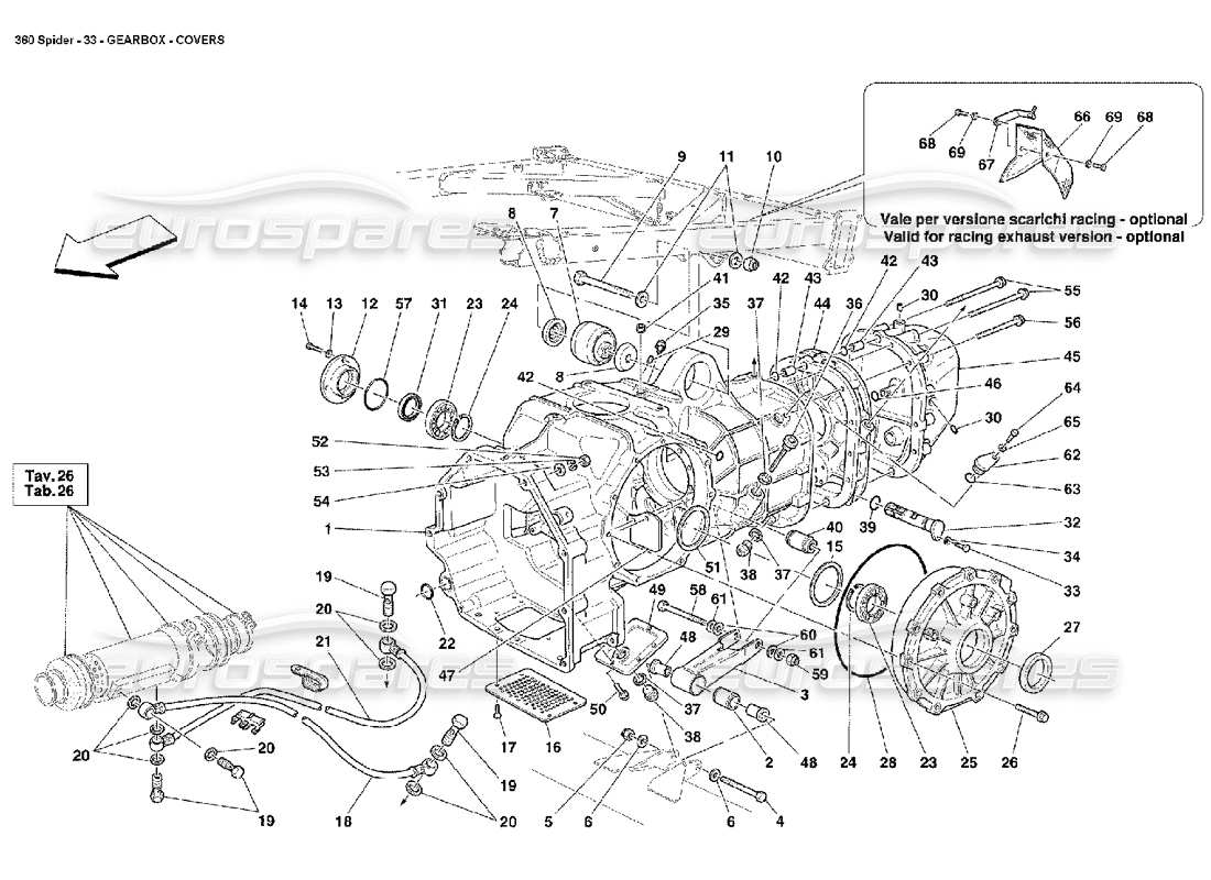 Ferrari 360 Spider Couvercles de boîte de vitesses Schéma des pièces