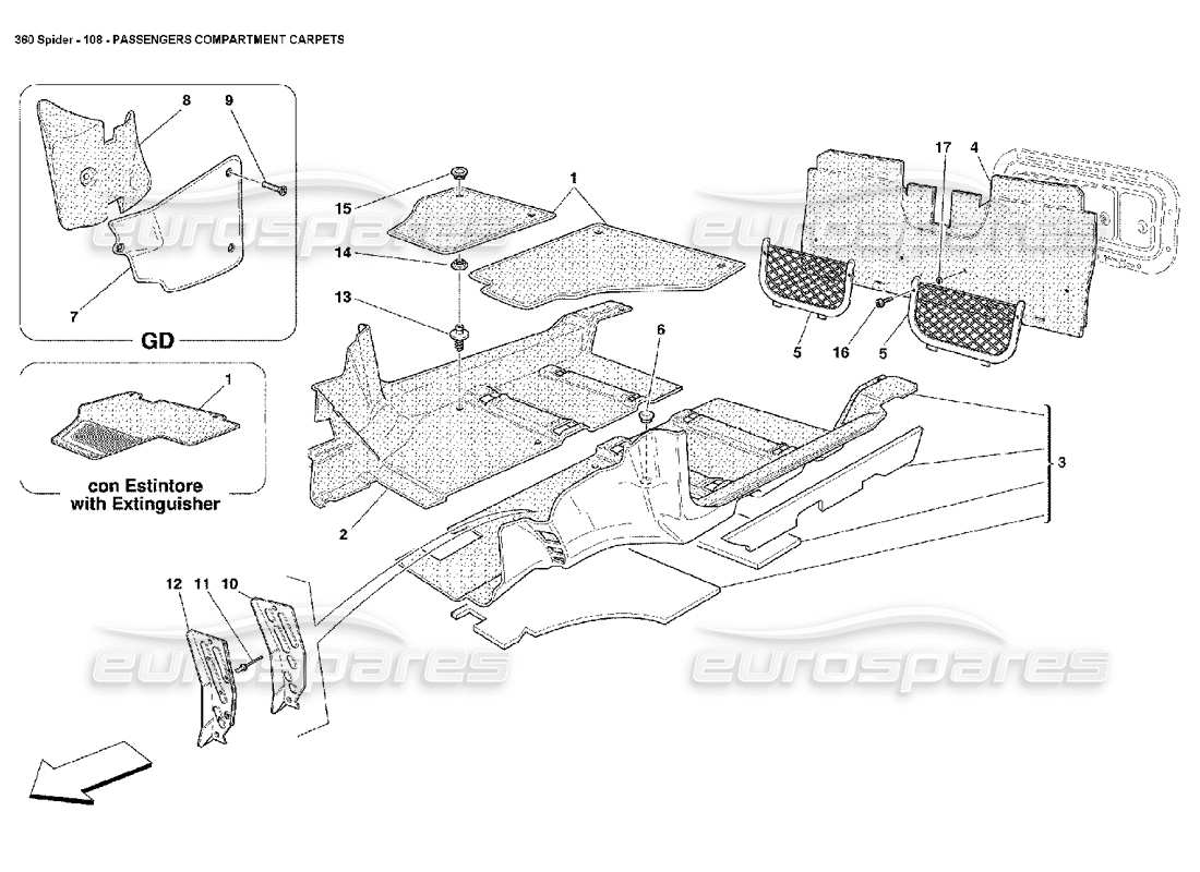 Ferrari 360 Spider Tapis d'habitacle Schéma des pièces