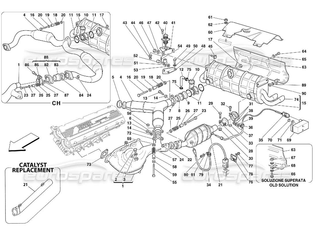Ferrari 355 (2.7 Motronic) Système d'échappement Schéma des pièces