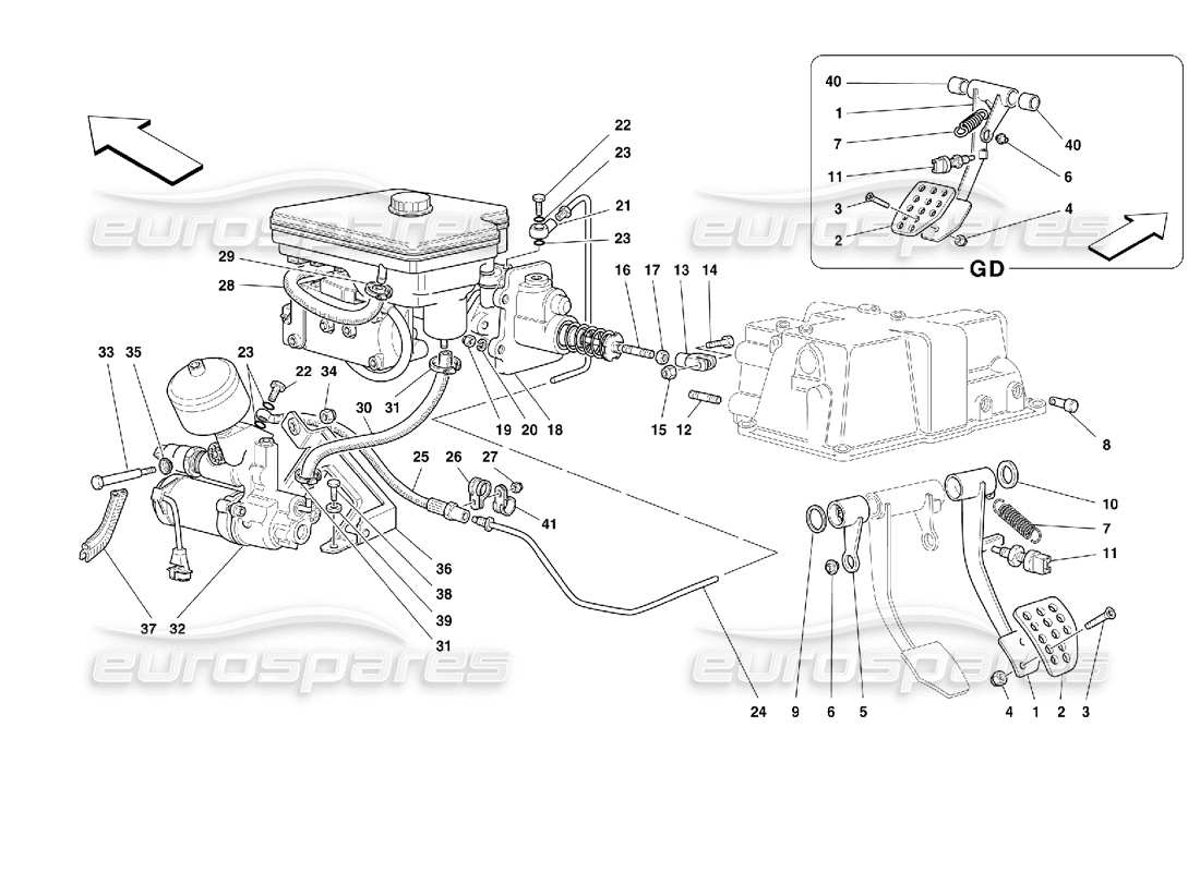Ferrari 355 (2.7 Motronic) Système hydraulique de freinage Schéma des pièces