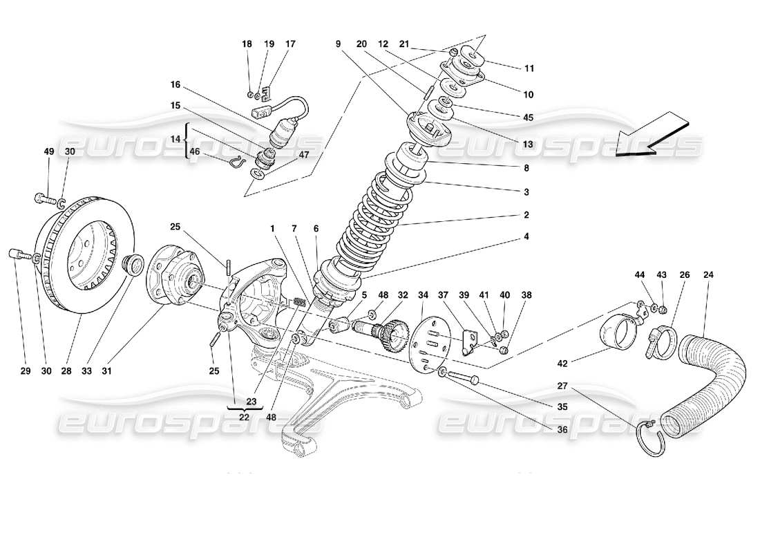 Ferrari 355 (2.7 Motronic) Suspension avant - Amortisseur et disque de frein Schéma des pièces