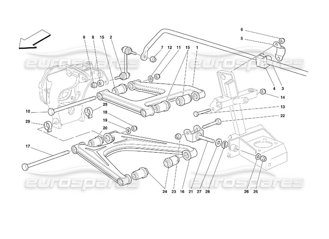 Ferrari 355 (2.7 Motronic) Suspension arrière - Triangles Schéma des pièces