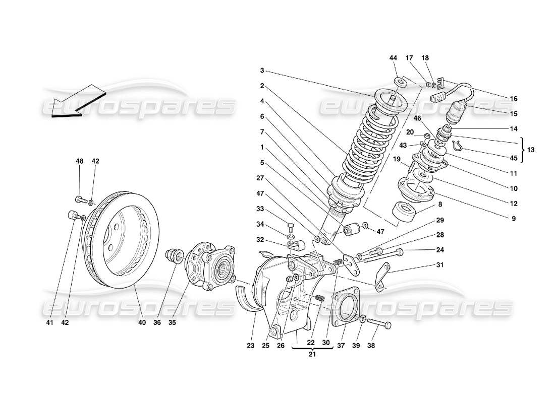Ferrari 355 (5.2 Motronic) Suspension arrière - Amortisseur et disque de frein Schéma des pièces