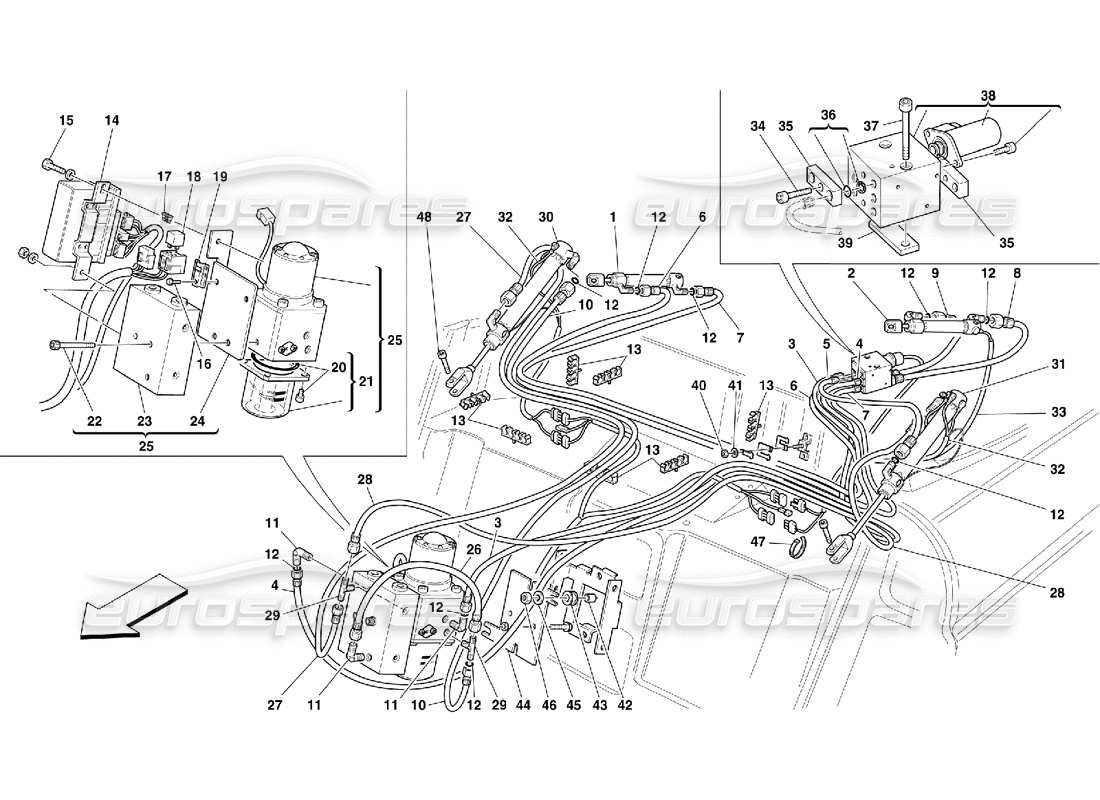Ferrari 355 (5.2 Motronic) commande hydraulique supérieure Schéma des pièces