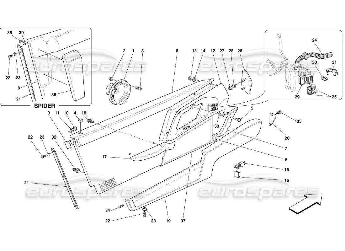 Ferrari 355 (5.2 Motronic) Portes - Garnitures intérieures Schéma des pièces