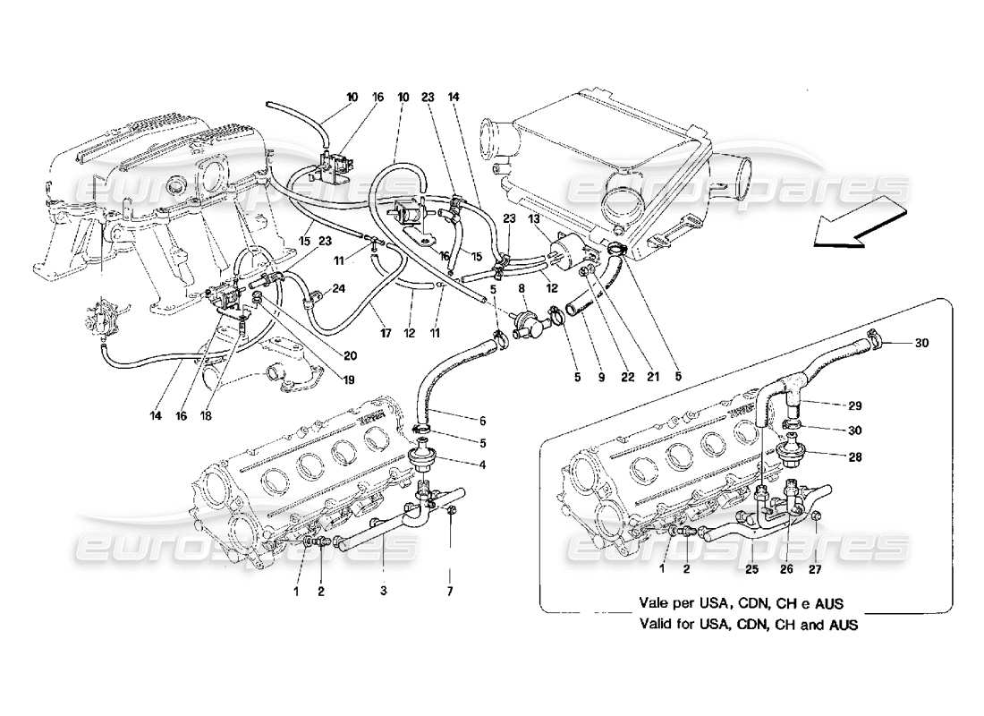 Ferrari 348 (2.7 Motronic) Dispositif d'injection d'air Schéma des pièces
