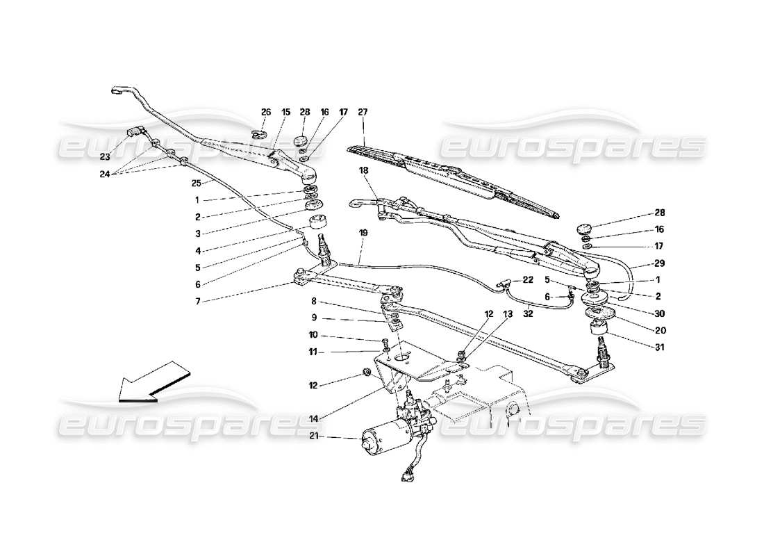 Ferrari 348 (2.7 Motronic) Essuie-glace et commandes Schéma des pièces