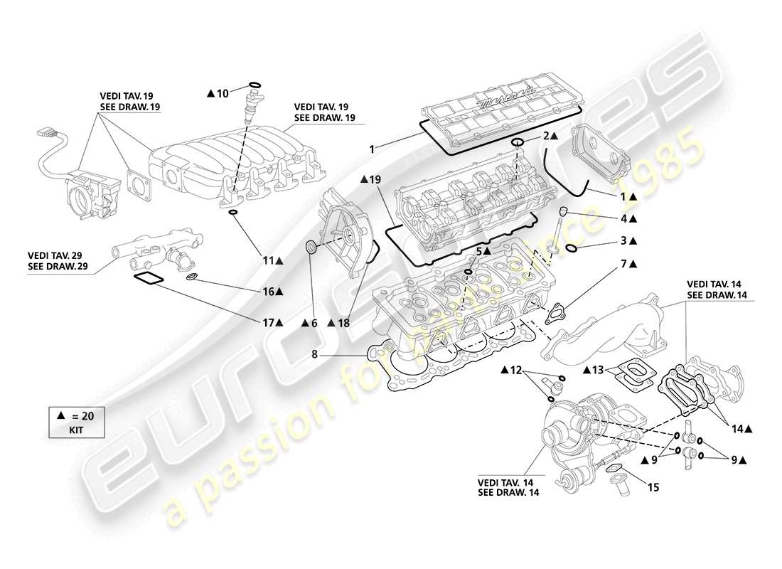 Maserati 3200 GT/GTA/Assetto Corsa Gasket & Seals: Head Schéma des pièces