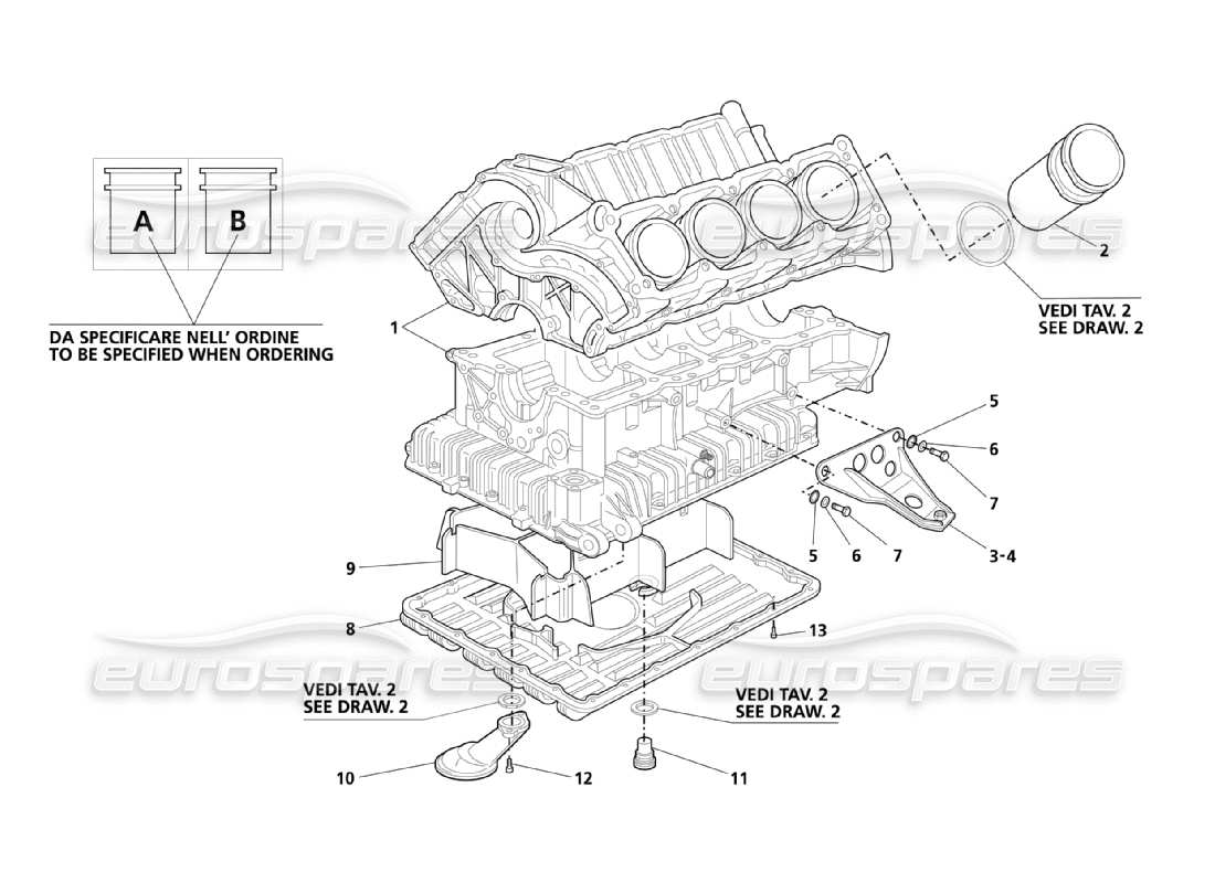 Maserati 3200 GT/GTA/Assetto Corsa Engine Block & Oil Sump Schéma des pièces