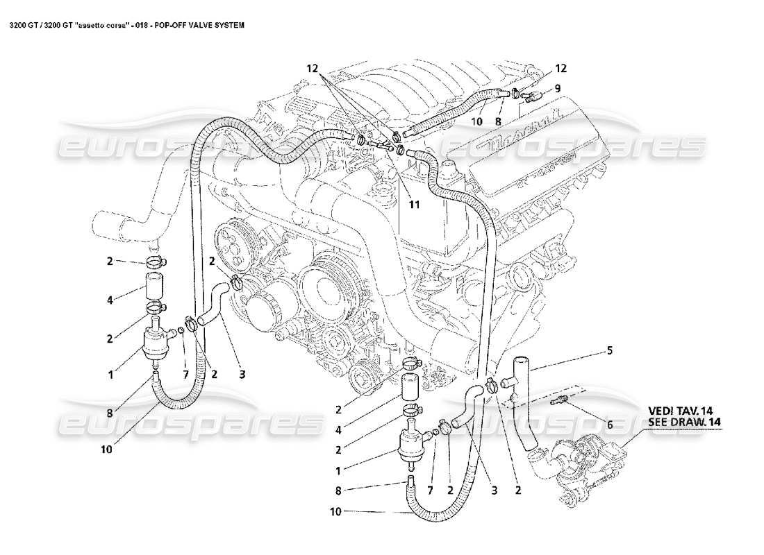 Maserati 3200 GT/GTA/Assetto Corsa Système de valve pop-off Schéma des pièces
