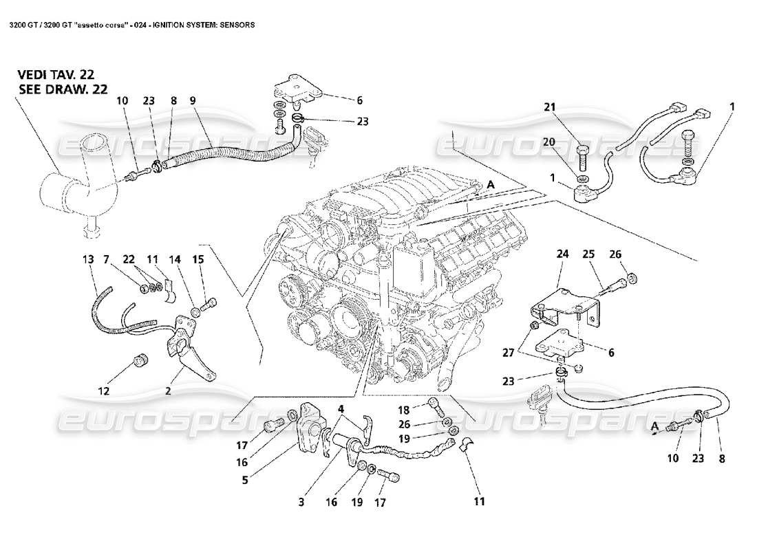 Maserati 3200 GT/GTA/Assetto Corsa Système d'allumage : capteurs Schéma des pièces