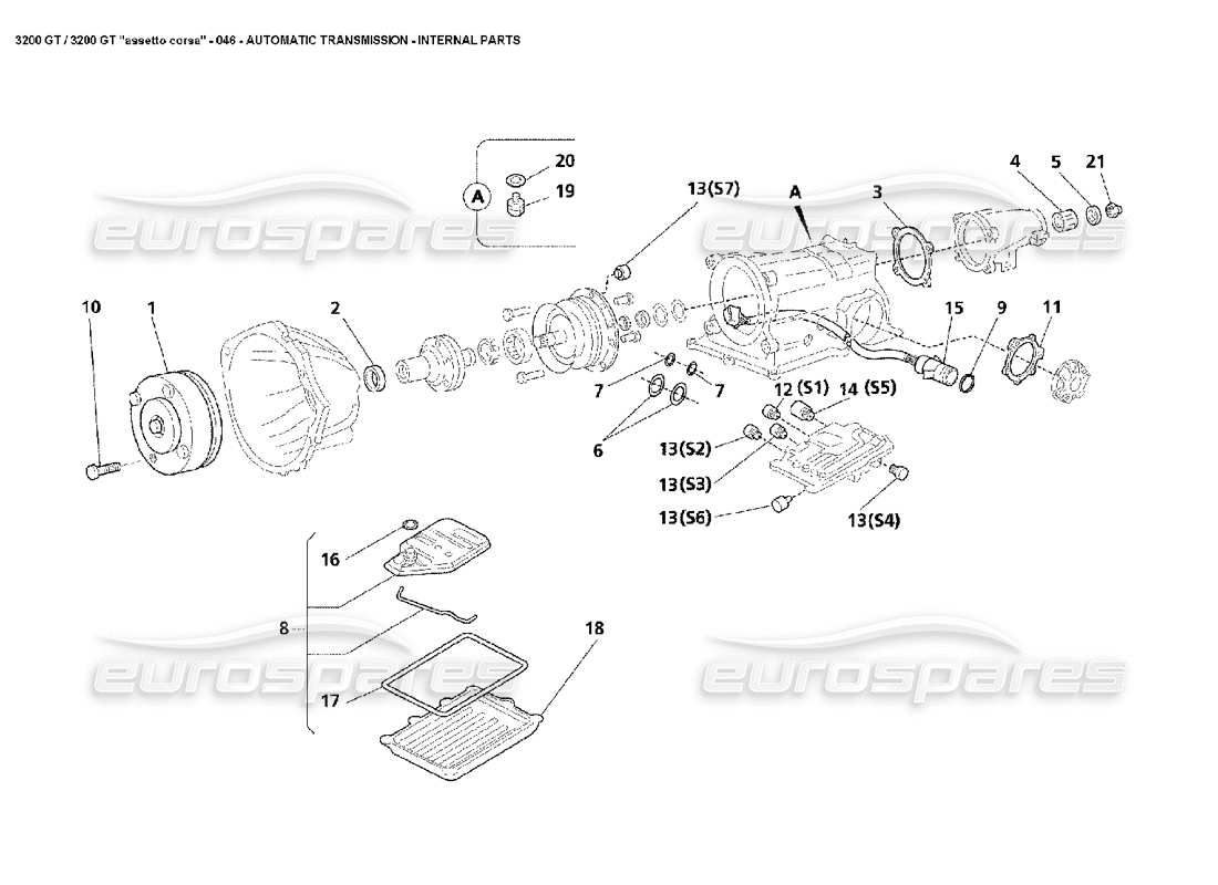 Maserati 3200 GT/GTA/Assetto Corsa Boîte de vitesses automatique - Composants internes Schéma des pièces
