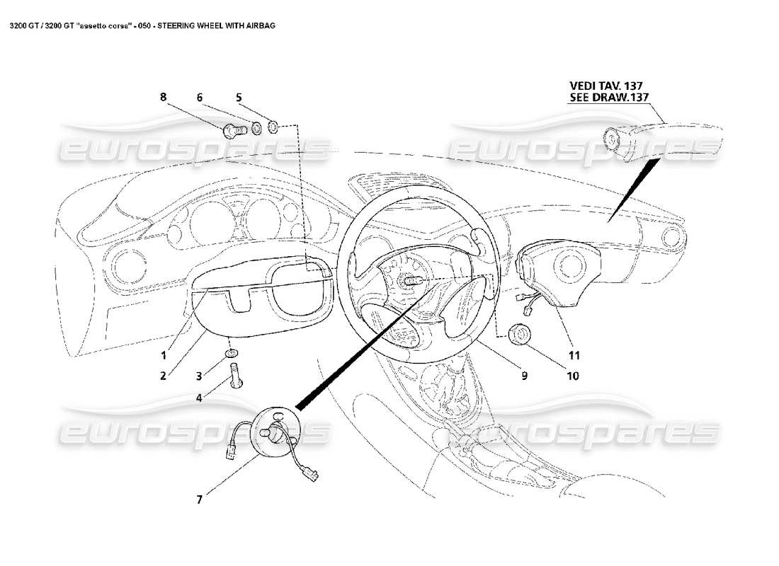 Maserati 3200 GT/GTA/Assetto Corsa Steering Wheel & Airbag Schéma des pièces