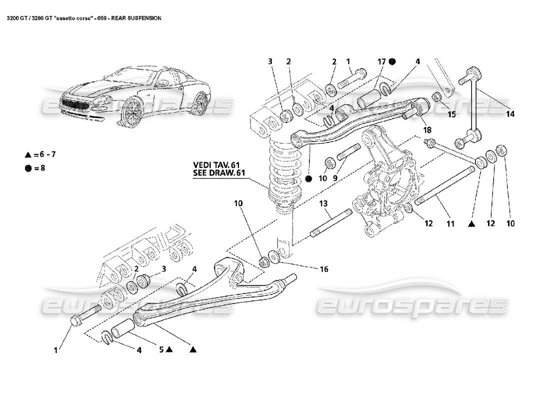 Maserati 3200 GT/GTA/Assetto Corsa Suspension arrière Schéma des pièces