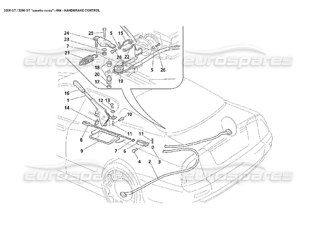 Maserati 3200 GT/GTA/Assetto Corsa Contrôle du frein à main Schéma des pièces